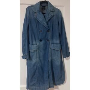 Armani Exchange Belted Denim Trench Coat Women XS Vintage 2000’s Y2K Runway Chic